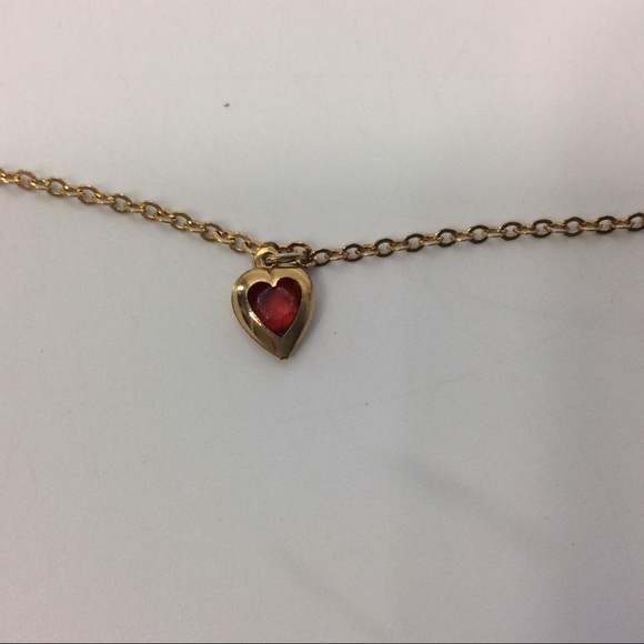 Vintage Sarah Coventry Red Party Hearts Lariat Necklace Gold Tone Red Hearts 32" - Picture 4 of 5